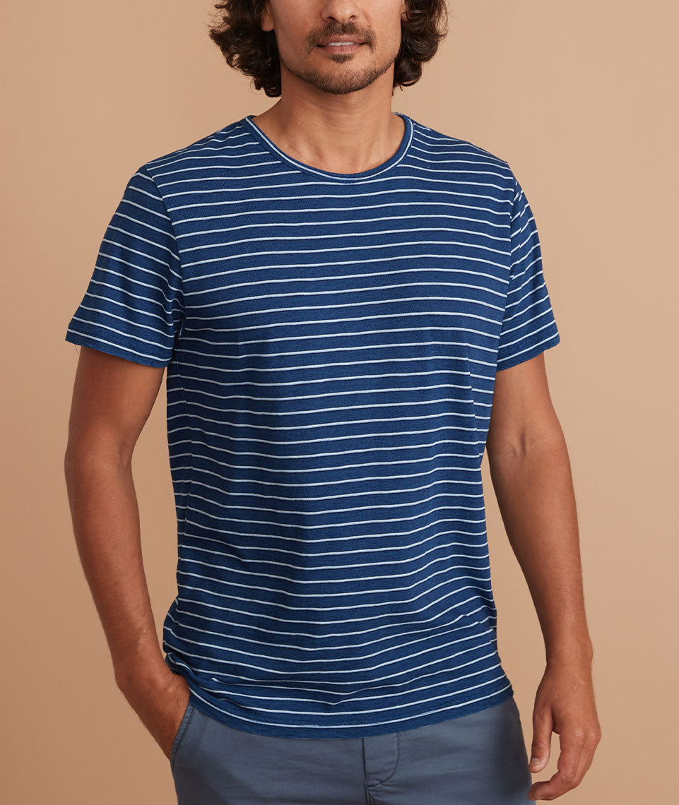 Signature Crew Tee Indigo/White Stripe