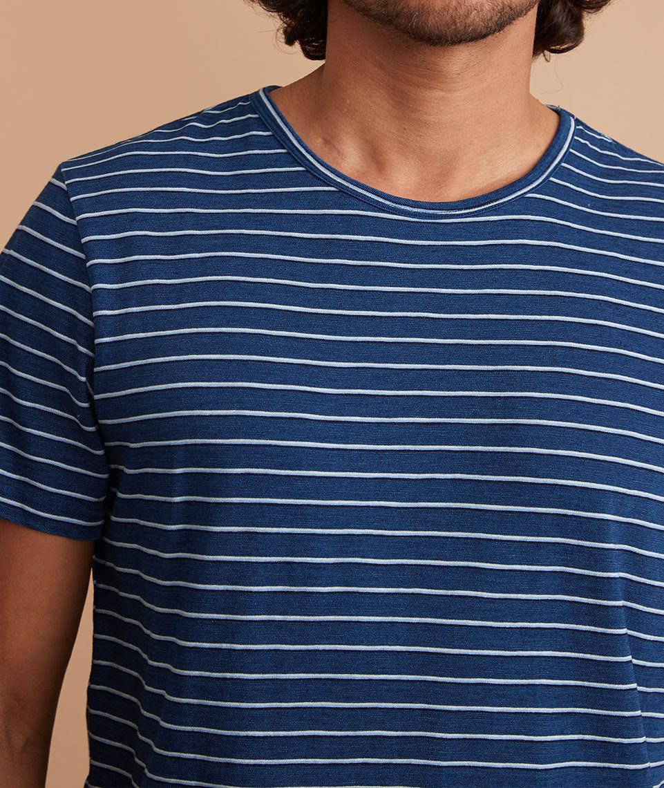 Signature Crew Tee Indigo/White Stripe