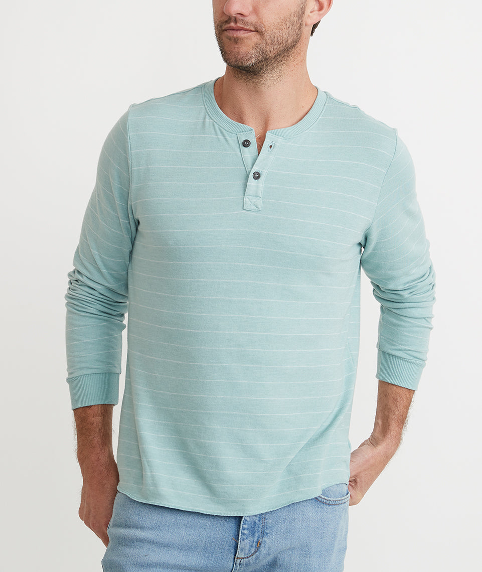 Double Knit Henley Blue Surf/White Stripe