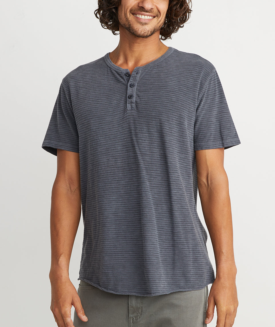 Short Sleeve Henley Magnet/Black Stripe