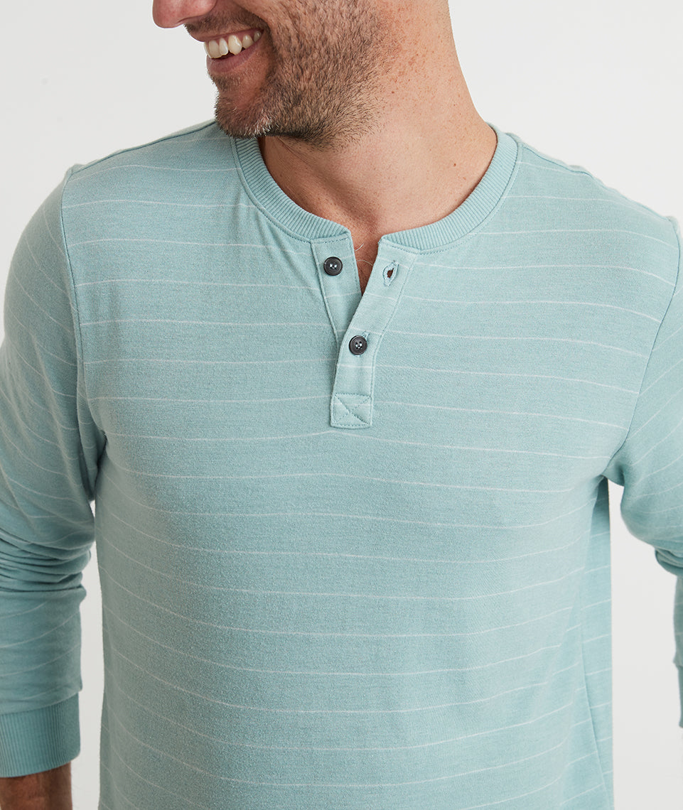 Double Knit Henley Blue Surf/White Stripe