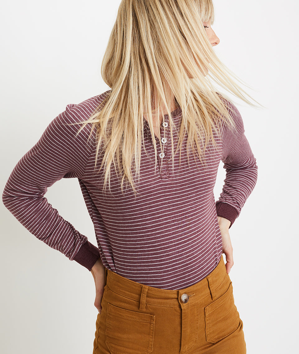 Double Knit Henley Port Royal/White Stripe