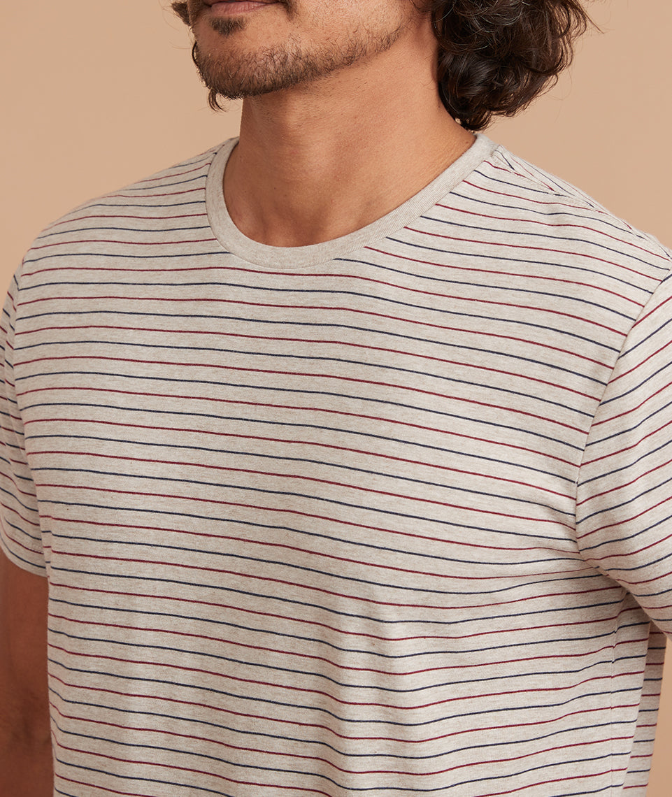 Signature Crew Tee Oatmeal Heather Stripe