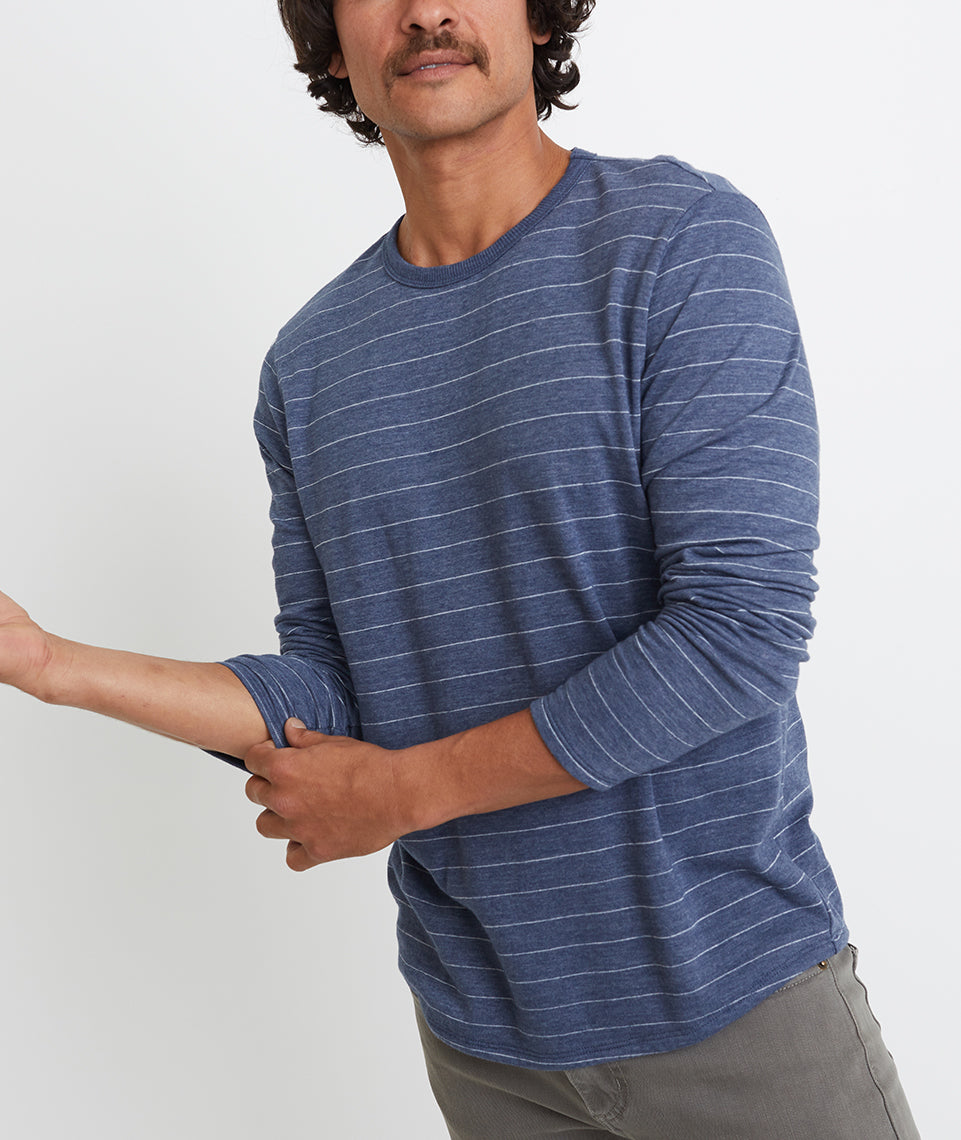 Double Knit Long Sleeve Crew Mood Indigo/White Stripe