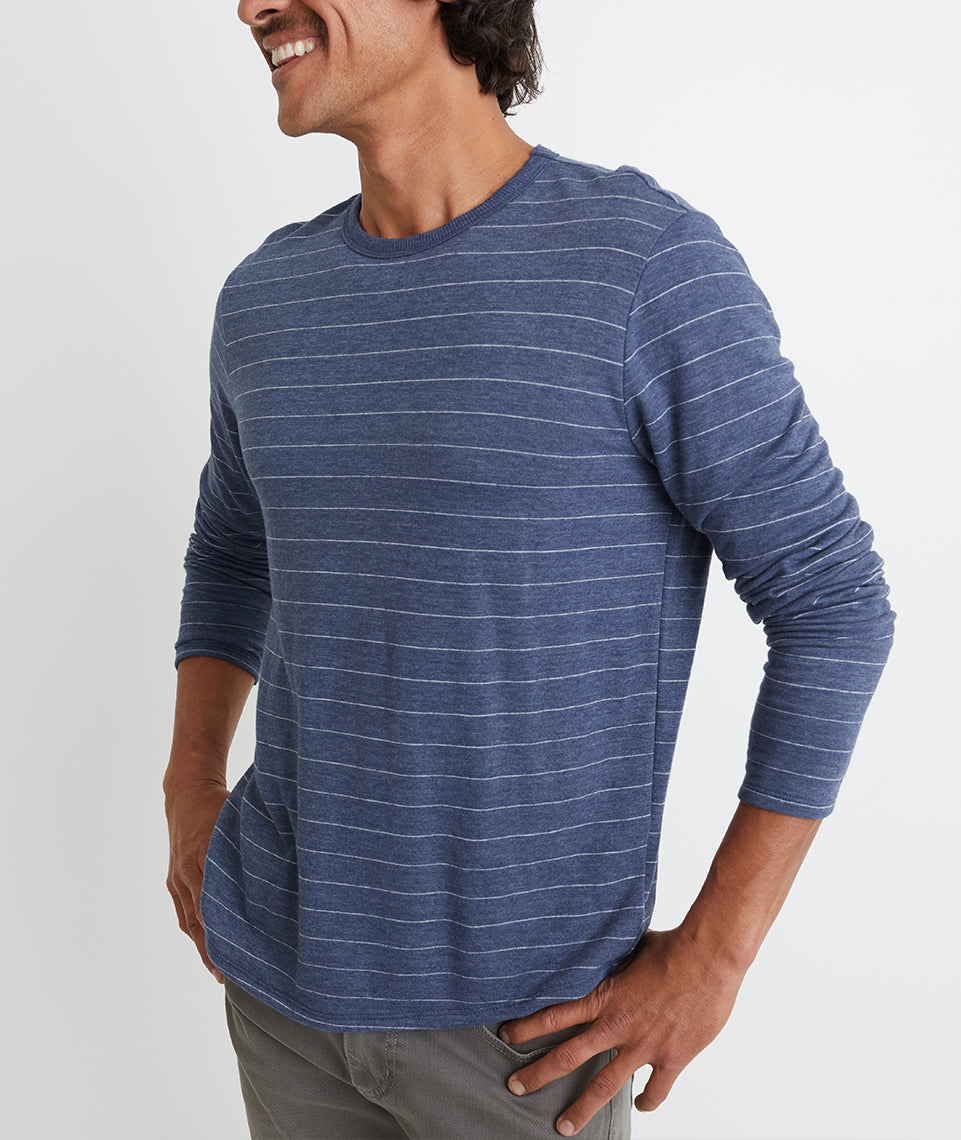 Double Knit Long Sleeve Crew Mood Indigo/White Stripe