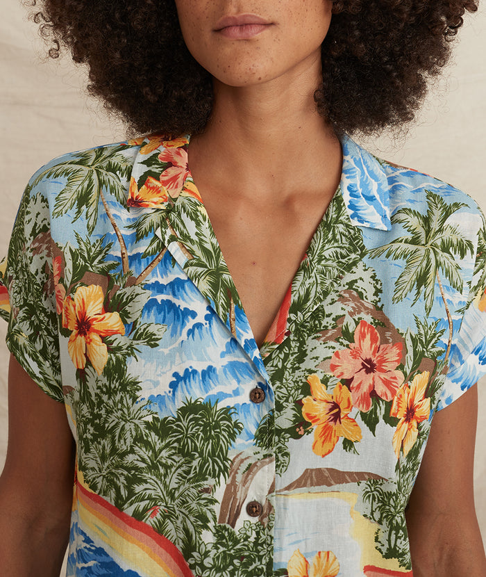 Malia Button Down in Blue Hawaiian Print – Marine Layer