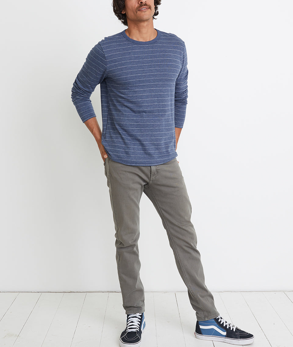 Double Knit Long Sleeve Crew Mood Indigo/White Stripe