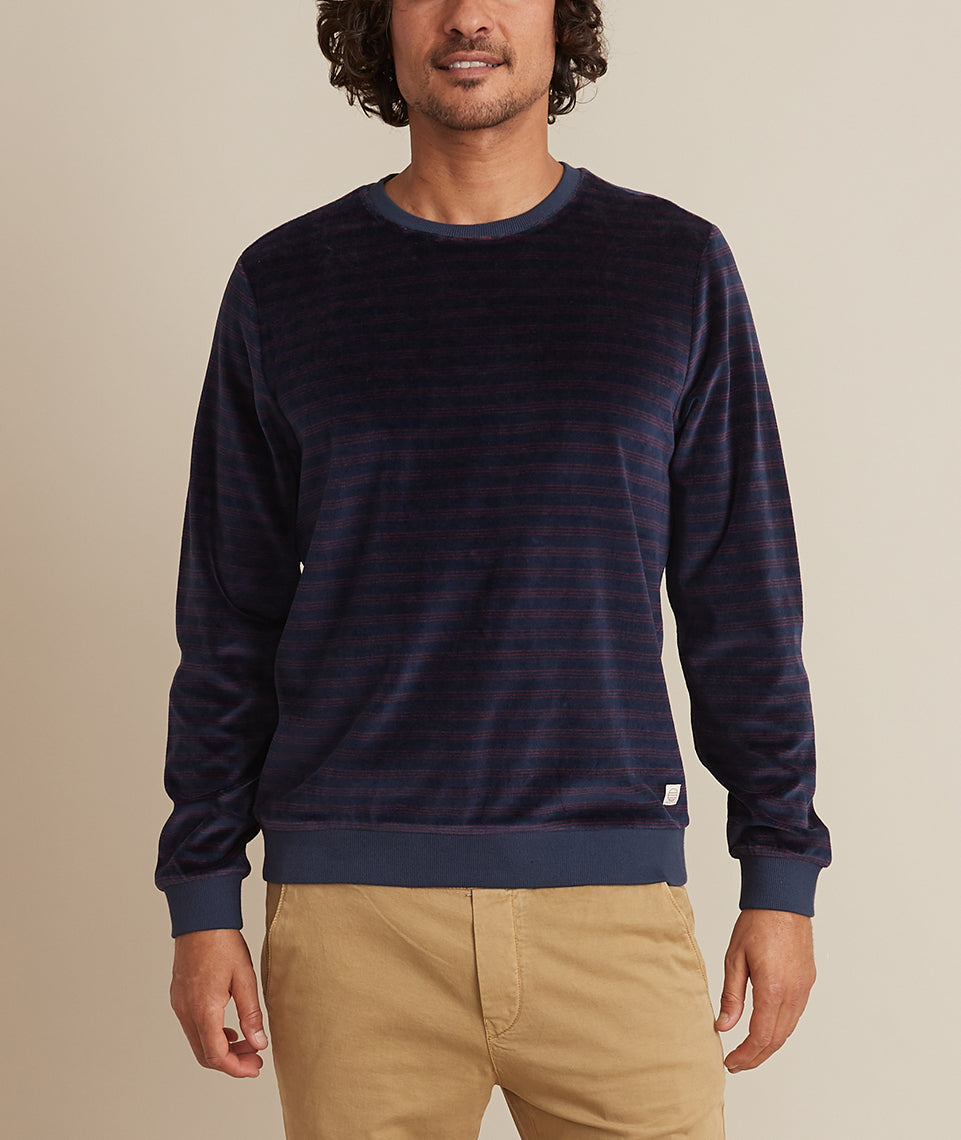 Velour Crewneck India Ink/Red Stripe