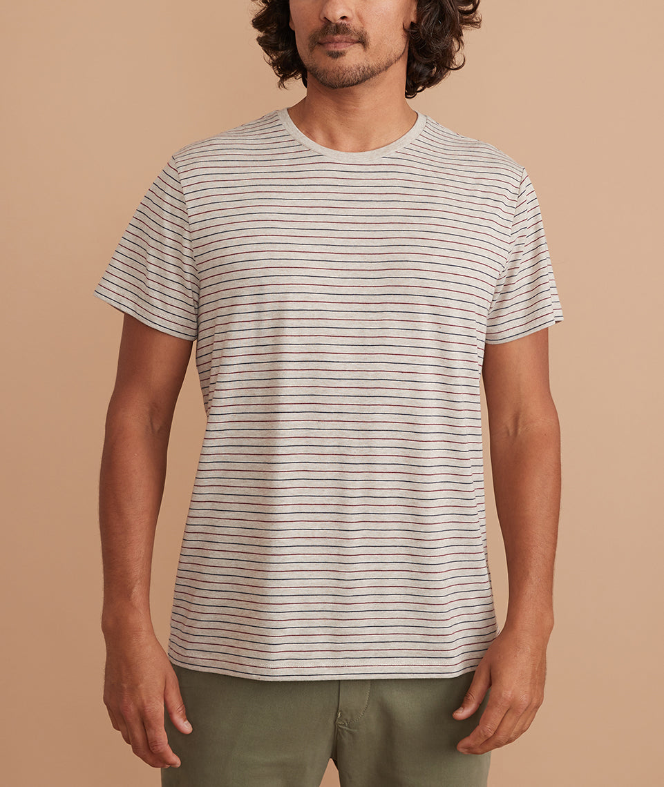 Signature Crew Tee Oatmeal Heather Stripe