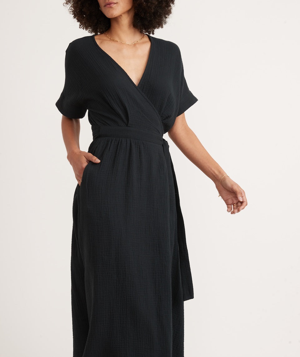 Long Sleeve Wrap Maxi Dress - Black | Boden US
