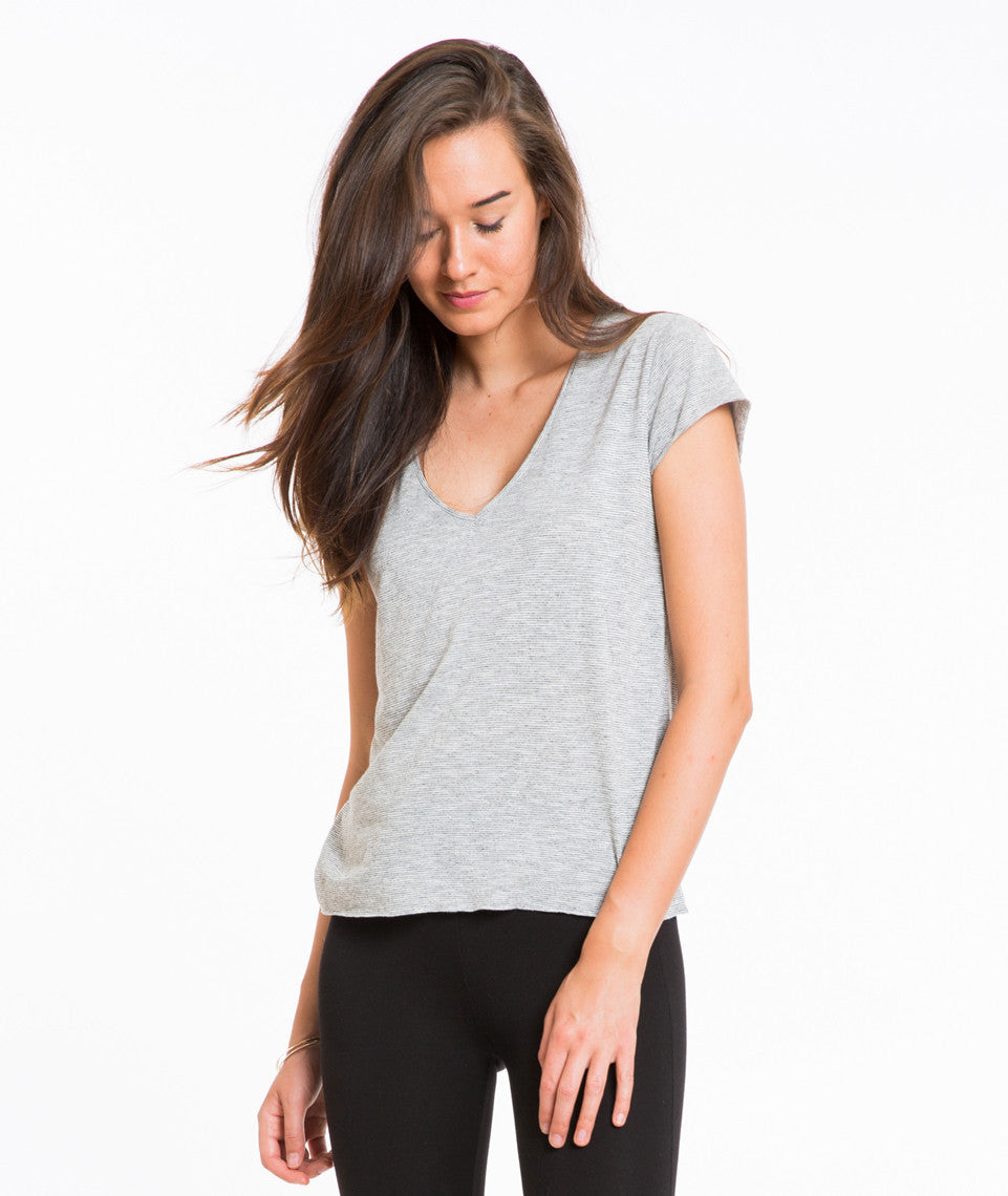 Thin Stripe V-Neck - Grey and White