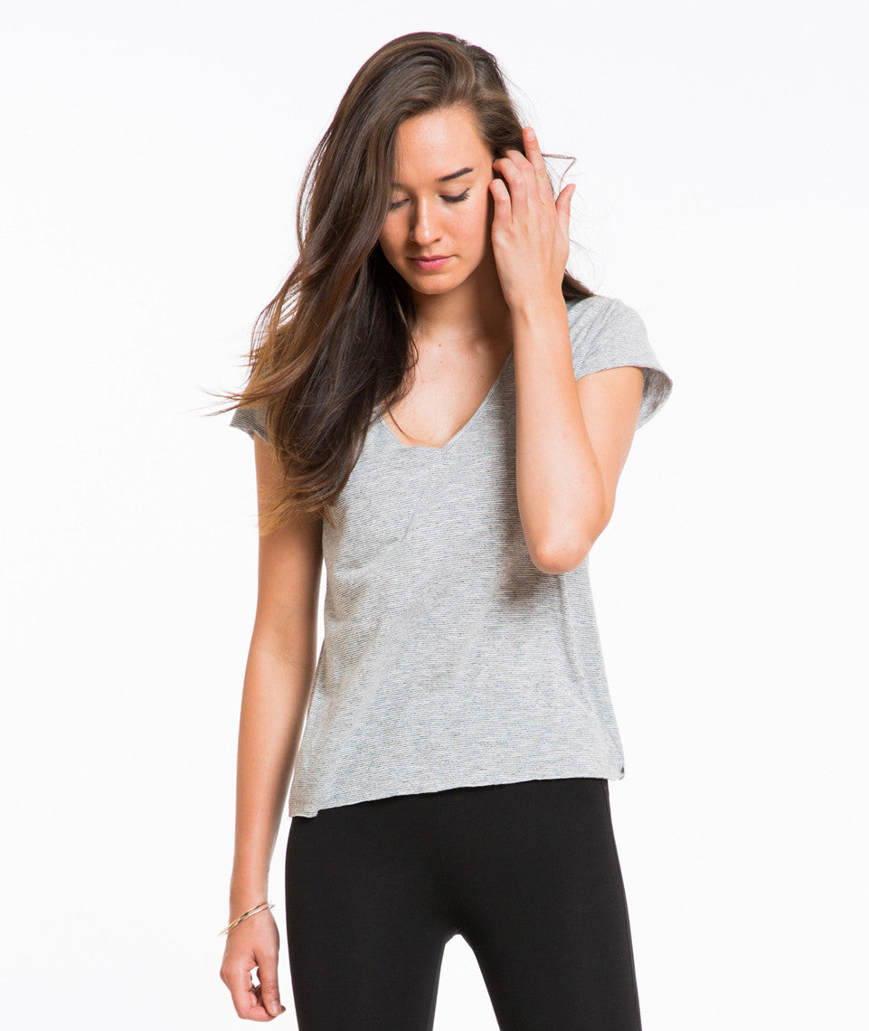 Thin Stripe V-Neck - Grey and White