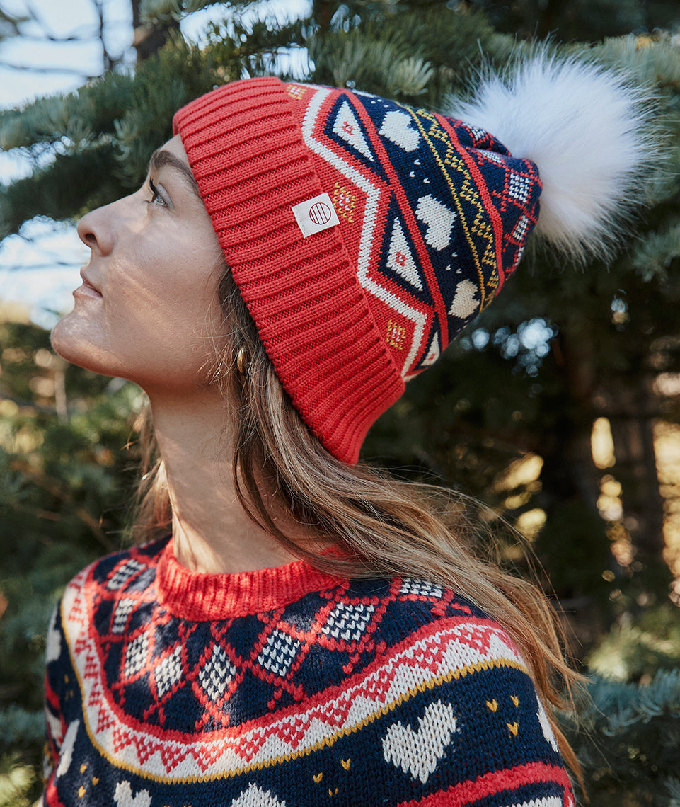 Fair Isle Beanie in Red