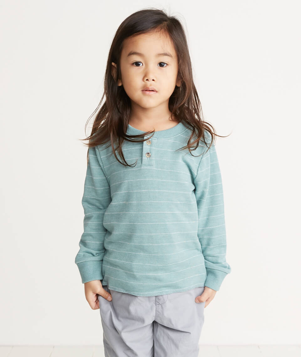 Mini Double Knit Henley Surf Green