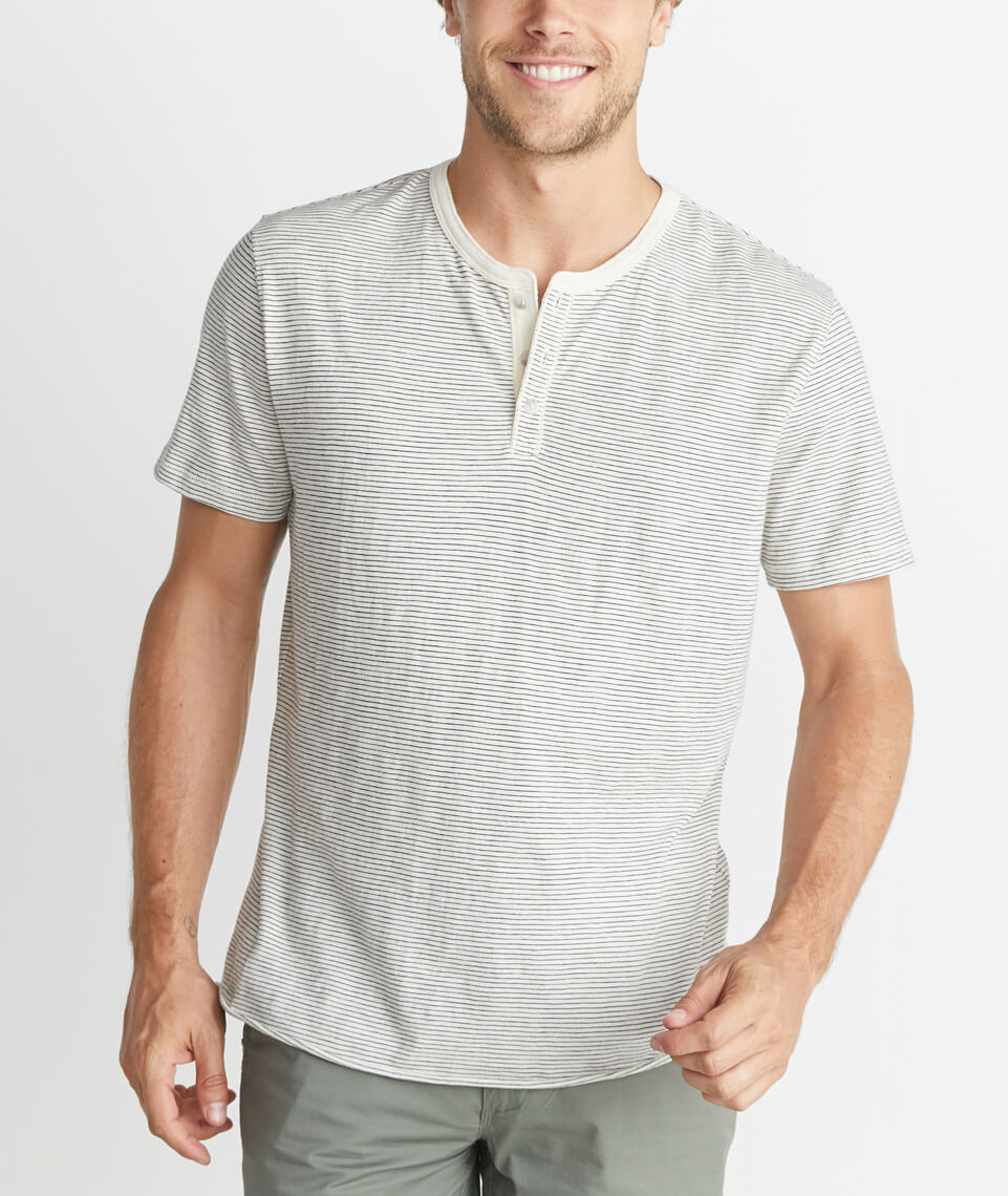 Short Sleeve Henley Natural Stripe