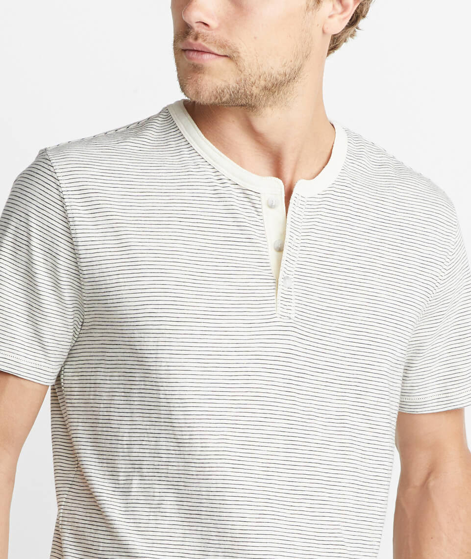 Short Sleeve Henley Natural Stripe