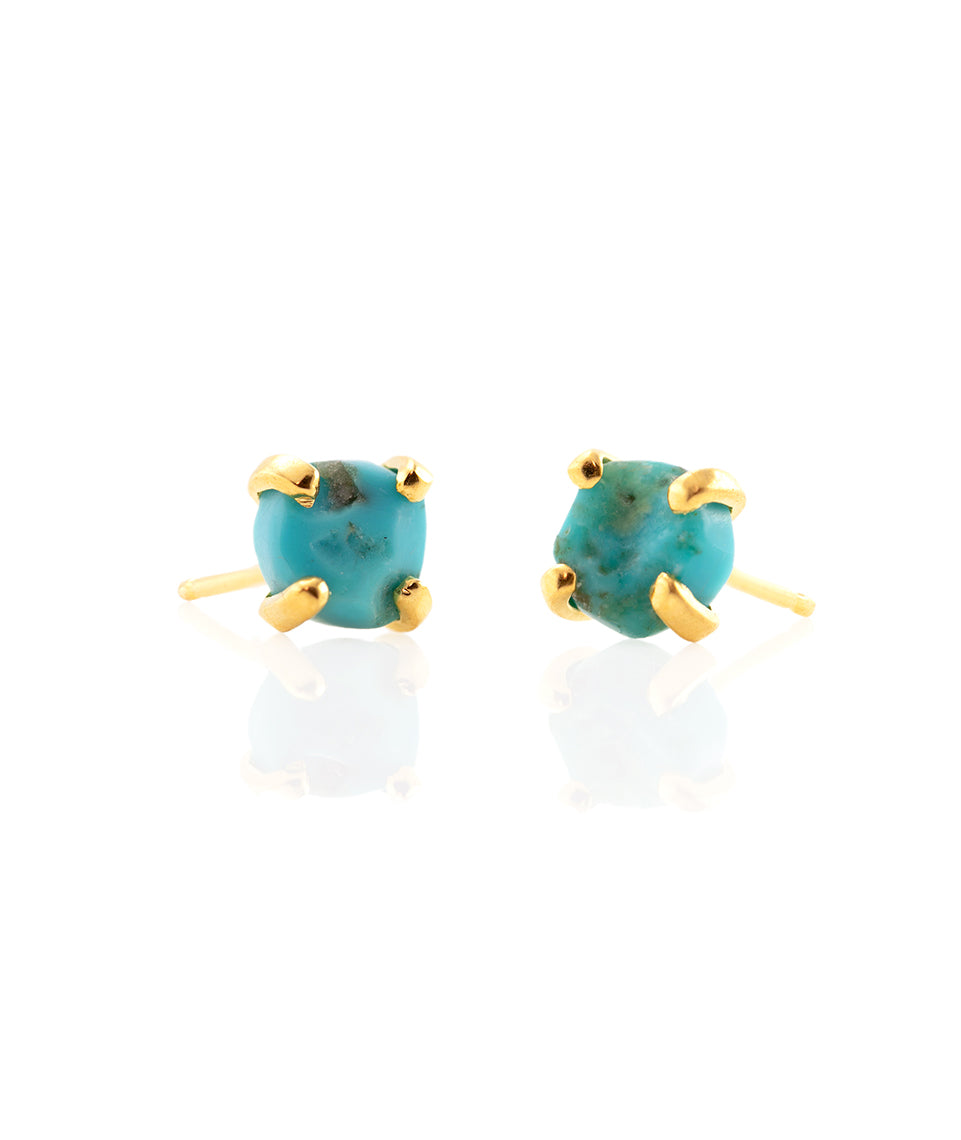 Kris Nations Rough Cut Gemstone Stud Earrings in Gold/Turqoise