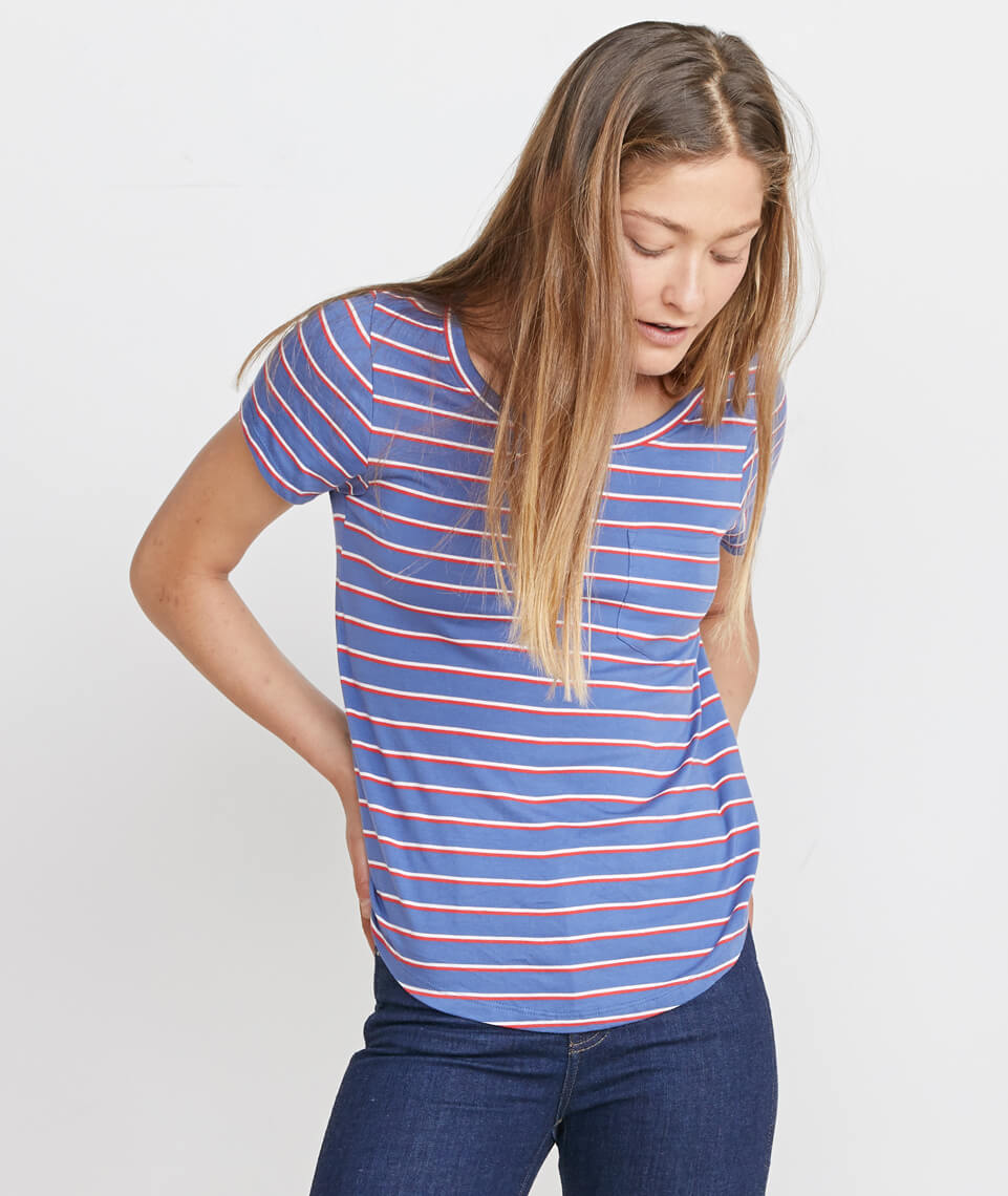 Boyfriend Pocket Tee Dahlia Stripe