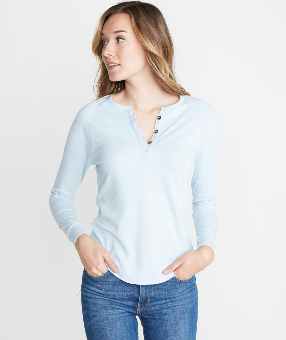 Double Knit Henley Carolina Blue Stripe