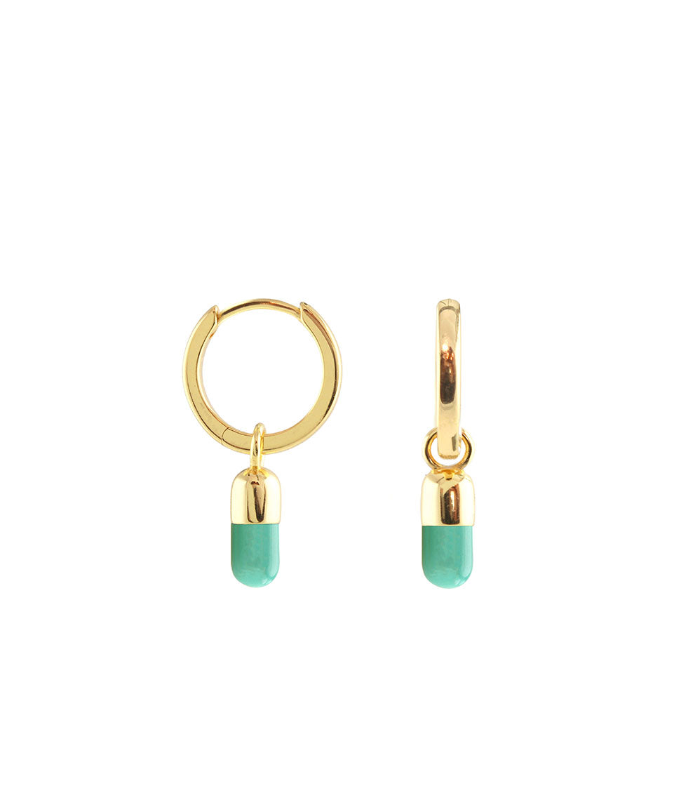 Kris Nations Chill Pill Huggie Hoop Earrings in Turquoise/Gold