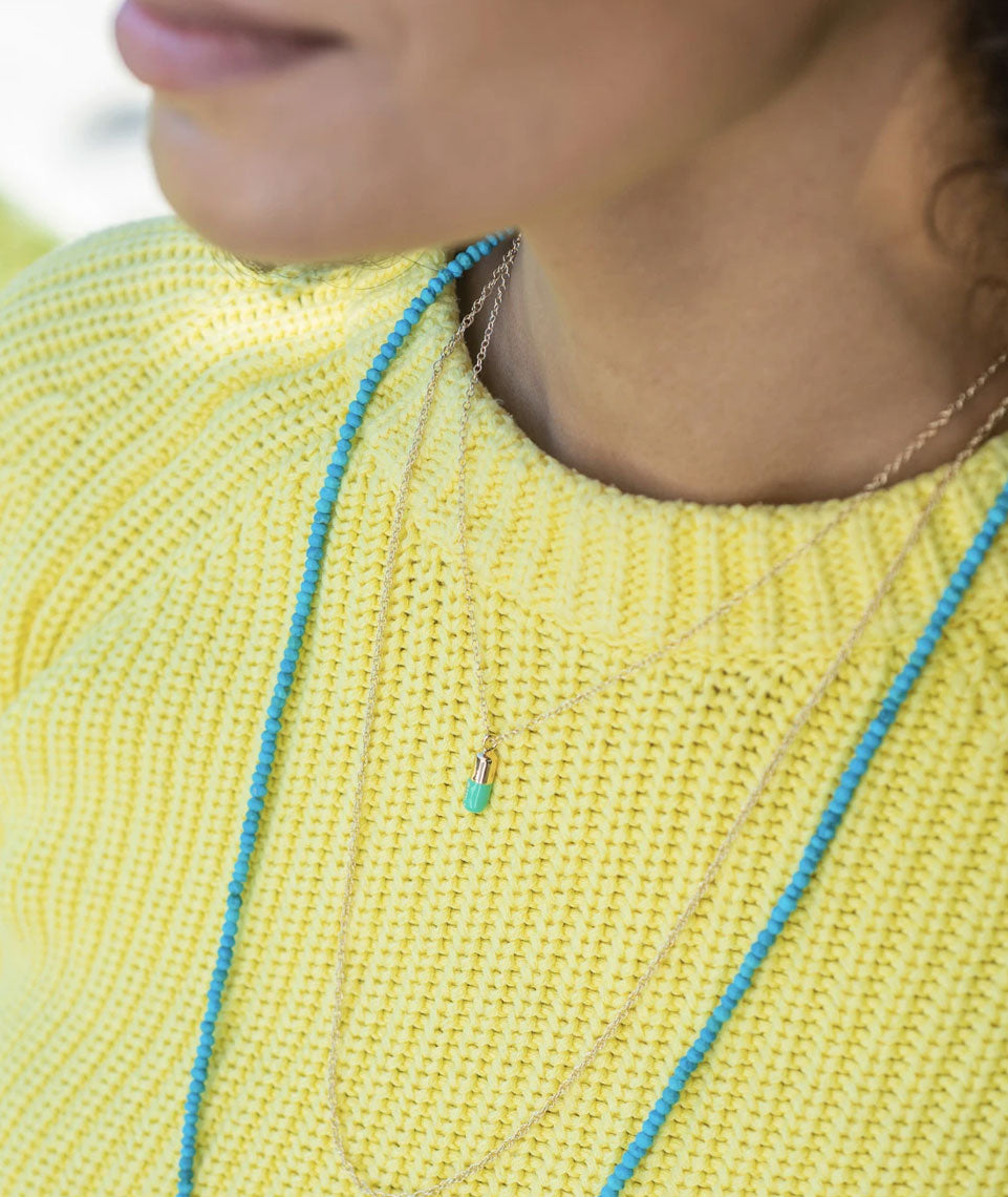 Kris Nations Chill Pill Enamel Necklace in Turquoise/Gold