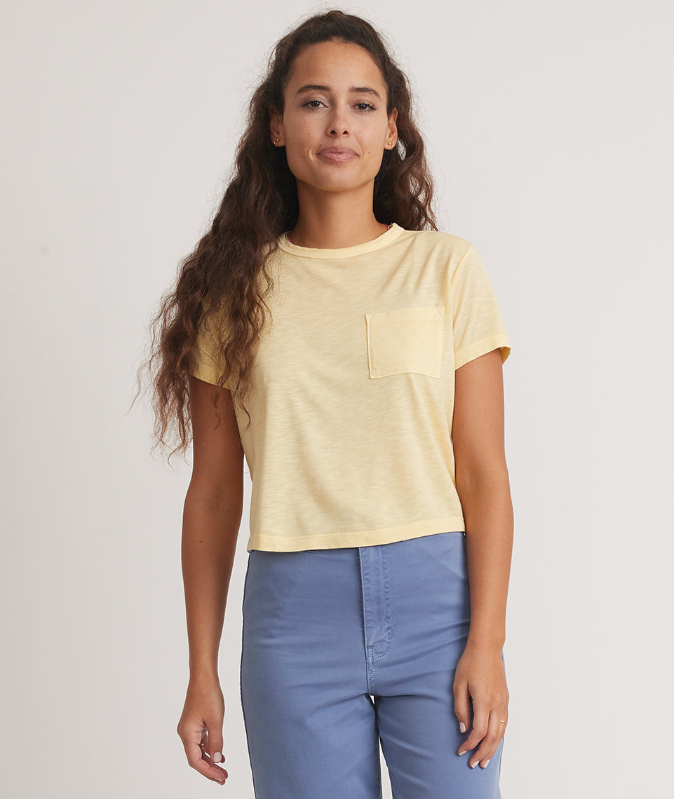 Crop Pocket Tee Pale Banana