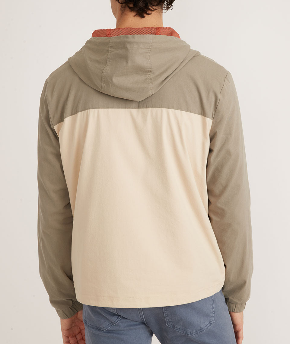 Dawson Stretch Twill Hooded Windbreaker in Vetiver Colorblock