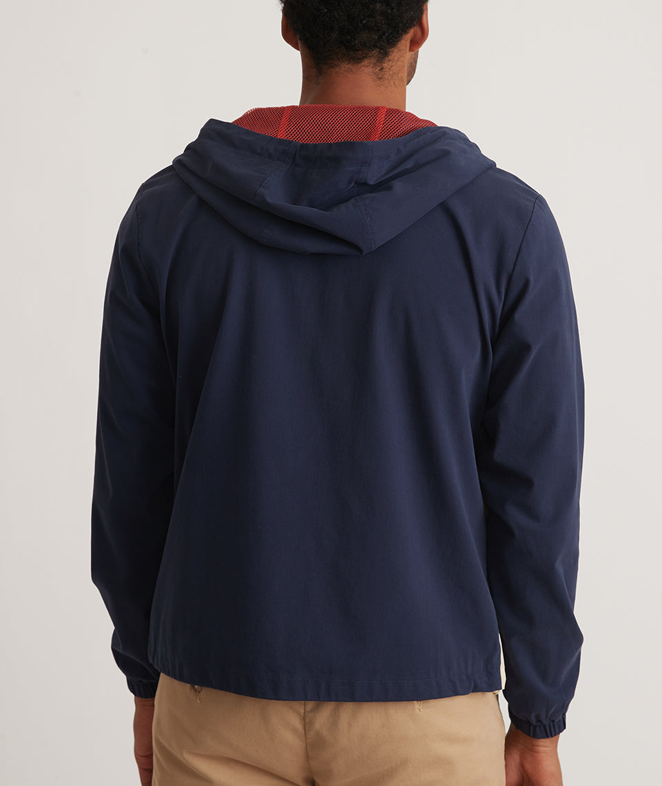 Marine Layer Howell Stretch Twill Hooded Windbreaker in Blue Nights