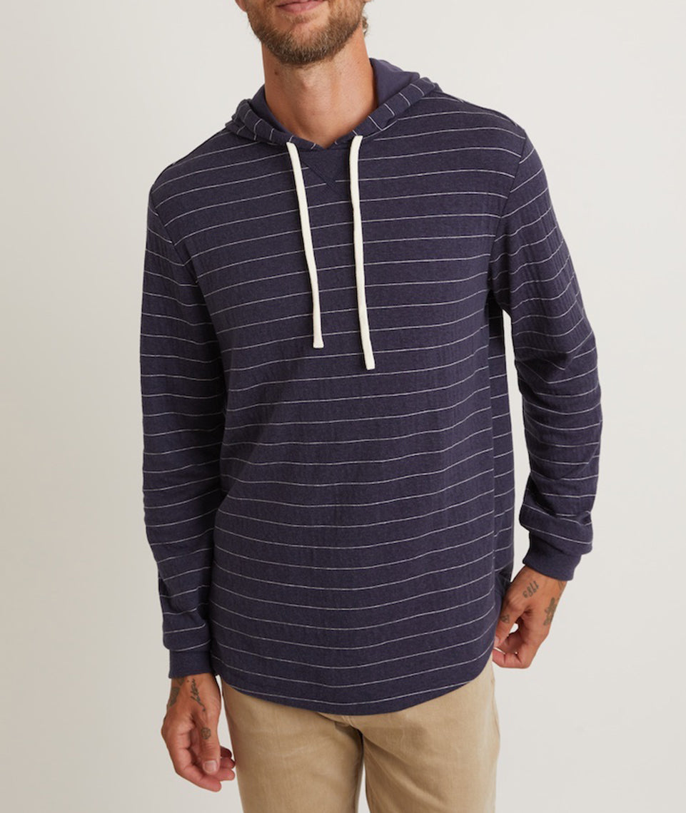 Double Knit Pullover Hoodie in Navy/White Stripe