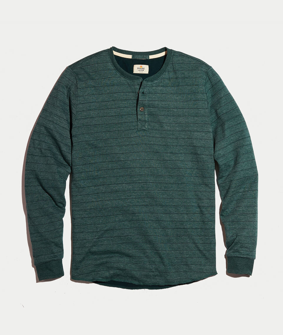 Double Knit Henley Green/Blue Stripe