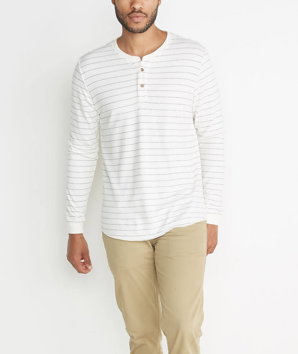 Double Knit Henley Natural Ticking Stripe