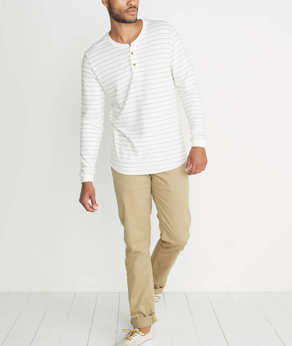 Double Knit Henley Natural Ticking Stripe