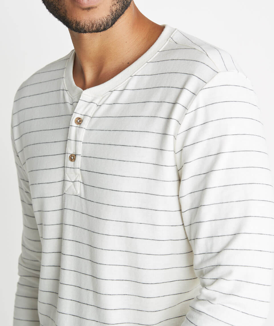 Double Knit Henley Natural Ticking Stripe