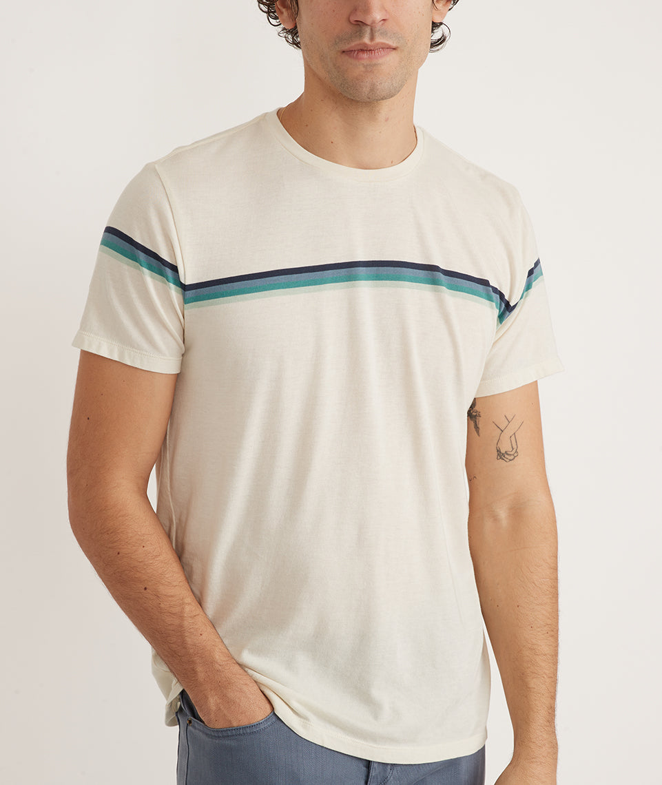 Signature Crew Tee Natural Green Stripe