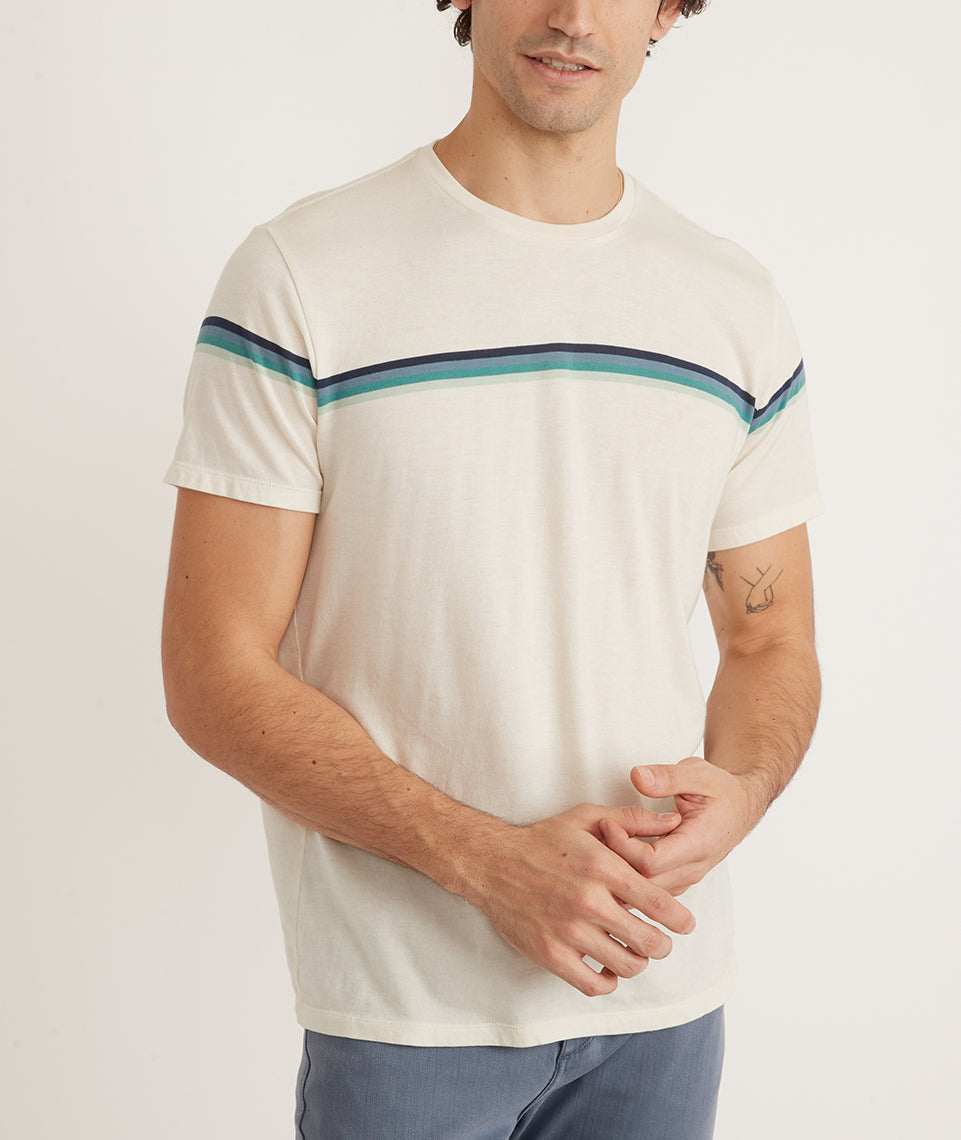 Signature Crew Tee Natural Green Stripe