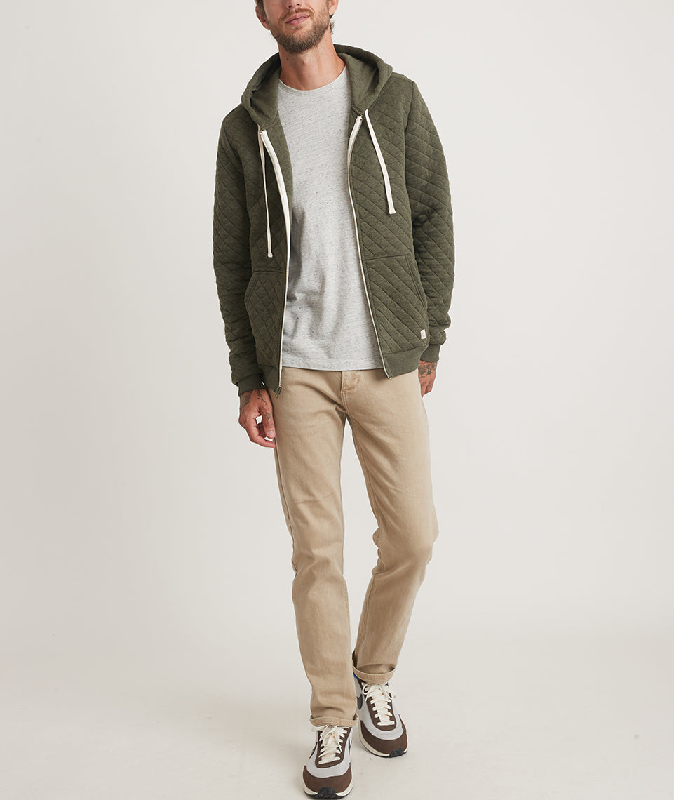 Corbet Quilted Full Zip Hoodie Olive Heather