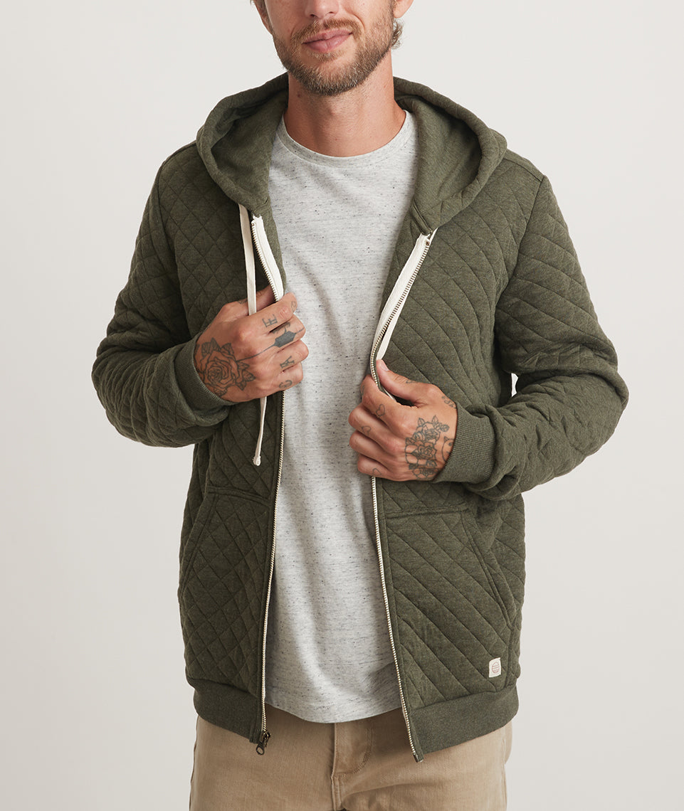 Corbet Quilted Full Zip Hoodie Olive Heather