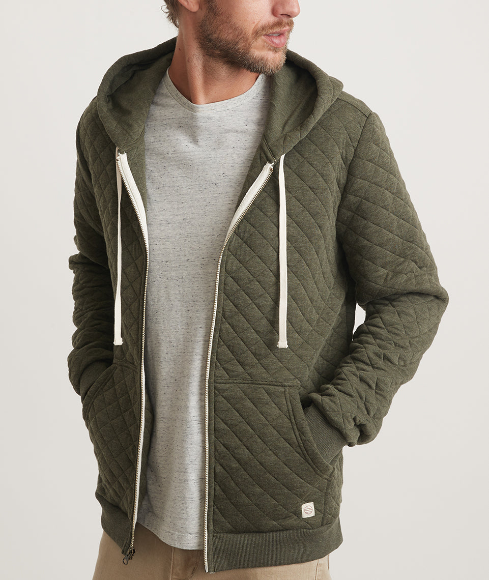 Corbet Quilted Full Zip Hoodie Olive Heather