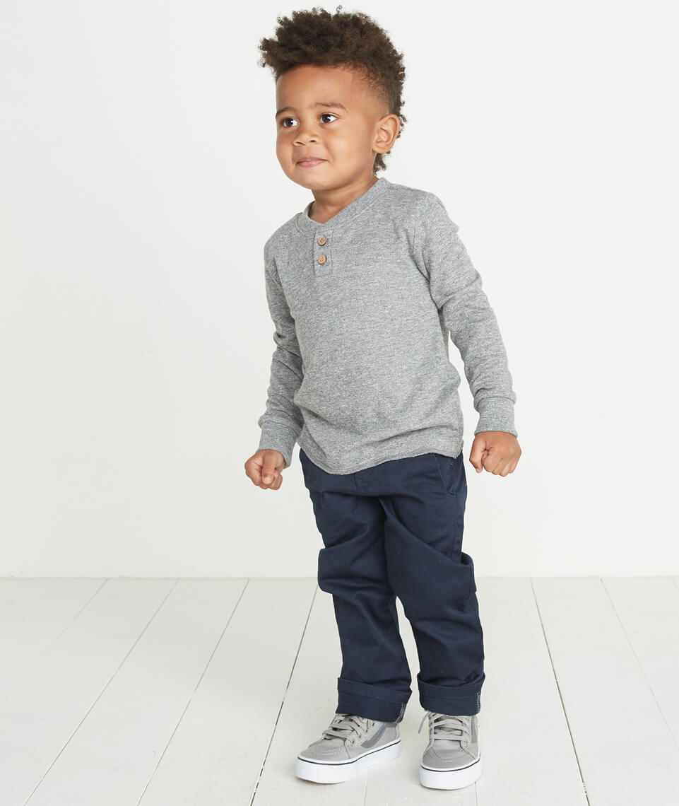 Mini Double Knit Henley Heather Grey