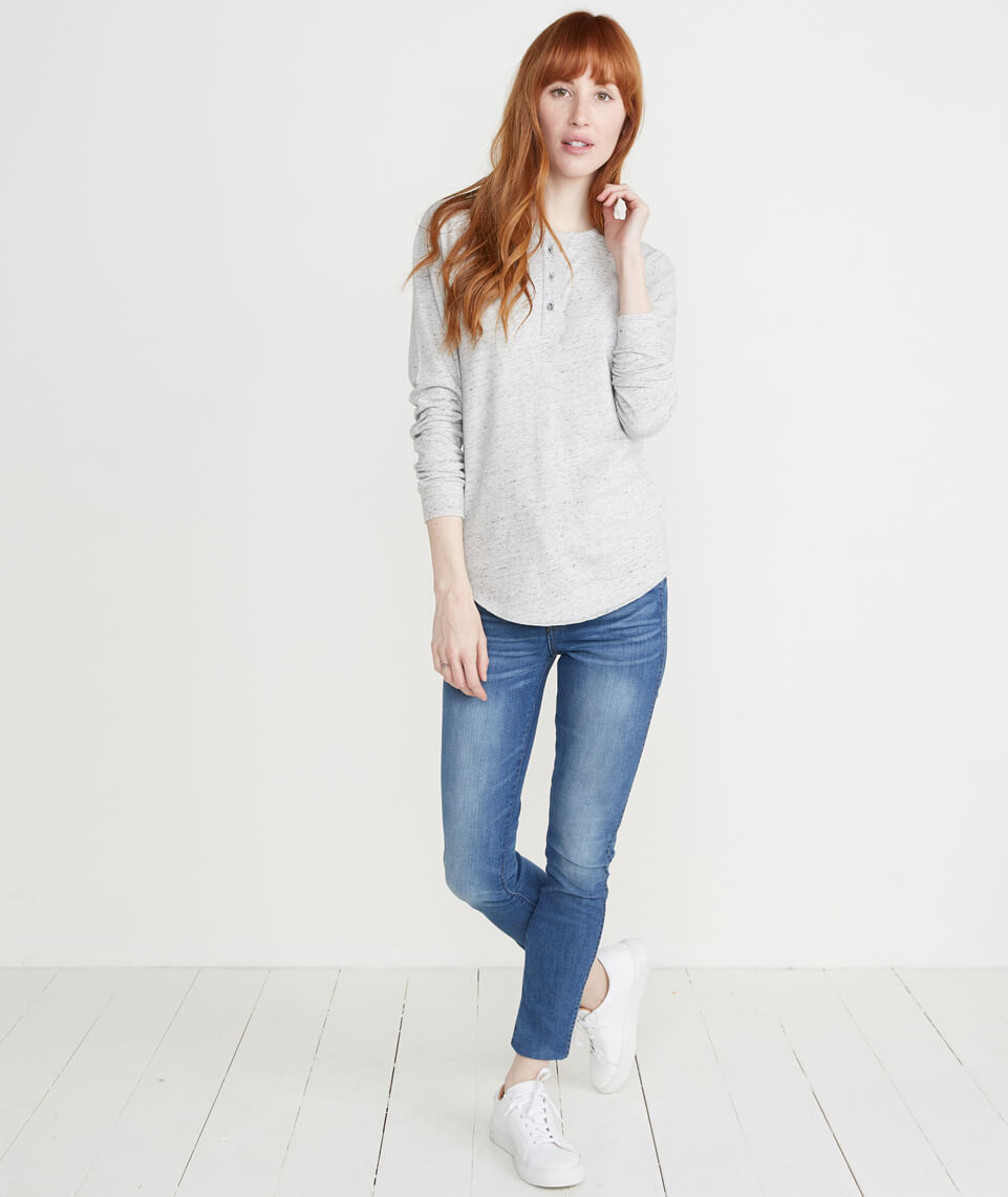 Double Knit Henley Light Heather Ash