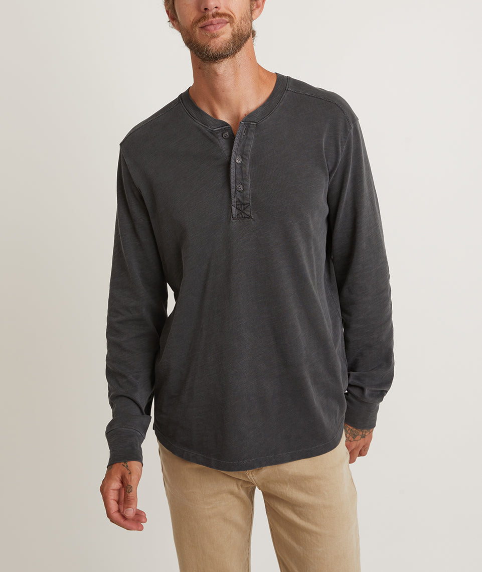 Heavy Slub Henley Shirt for Tall Men in Navy