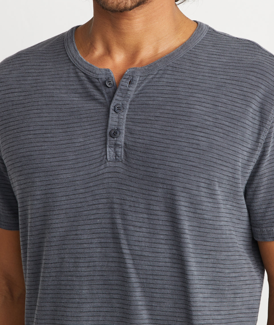 Short Sleeve Henley Magnet/Black Stripe