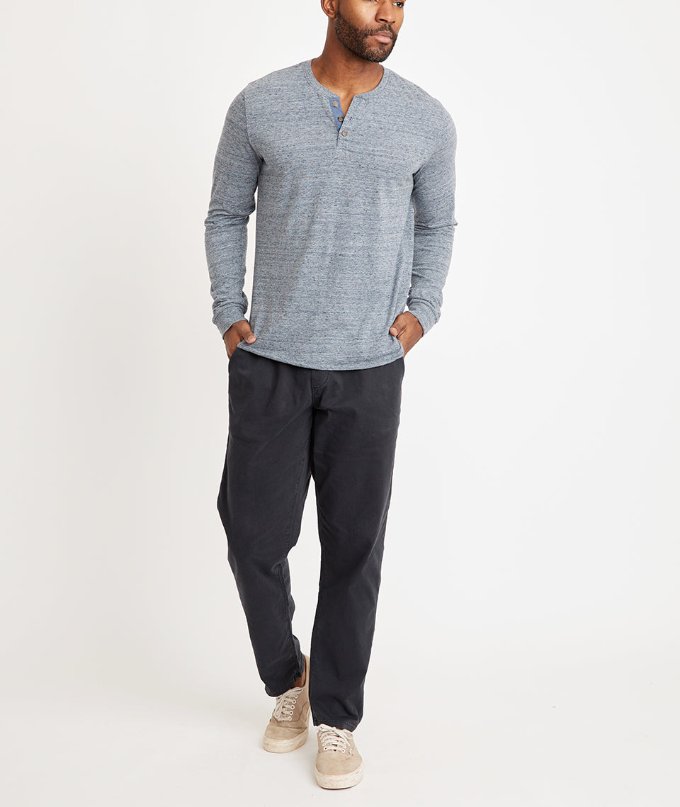 Re-Spun Lightweight Henley in Heather Blue Neps