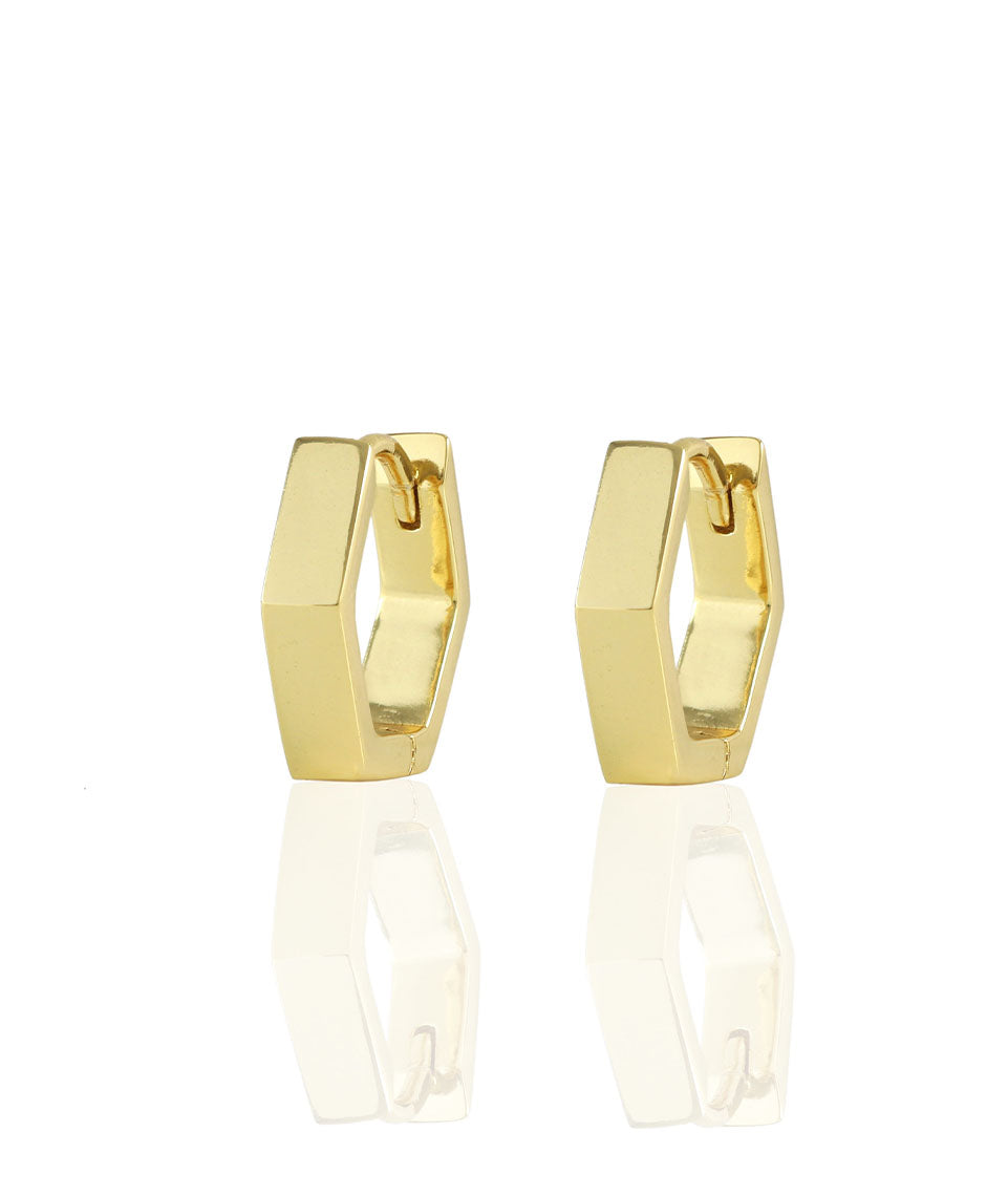 Kris Nations Hexagon Hinged Huggie Hoop Earrings in Gold