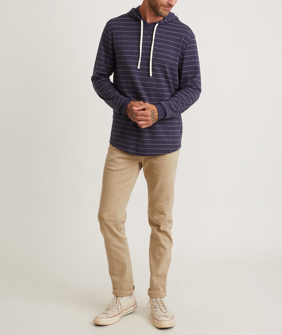 Double Knit Pullover Hoodie in Navy/White Stripe