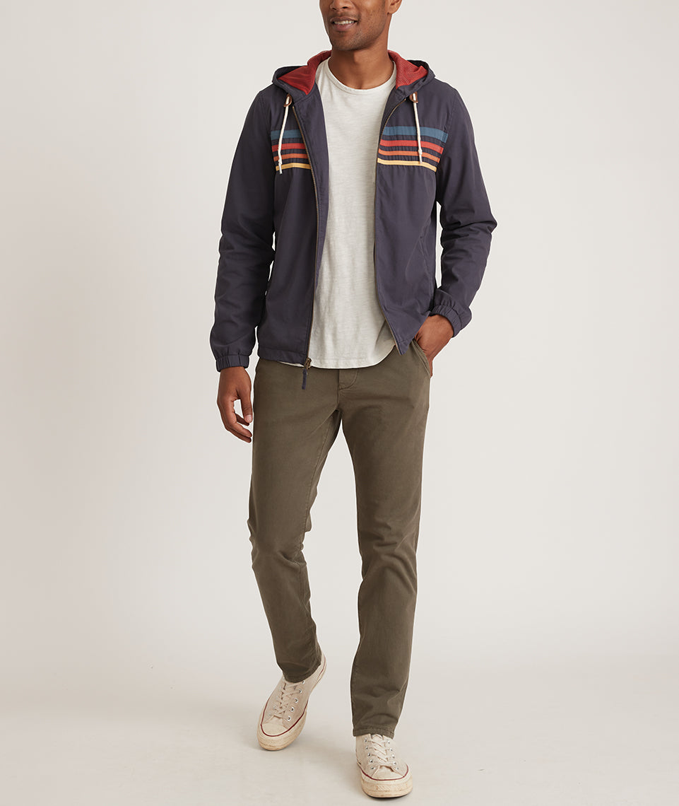 Marine Layer Howell Stretch Twill Hooded Windbreaker in Blue Nights