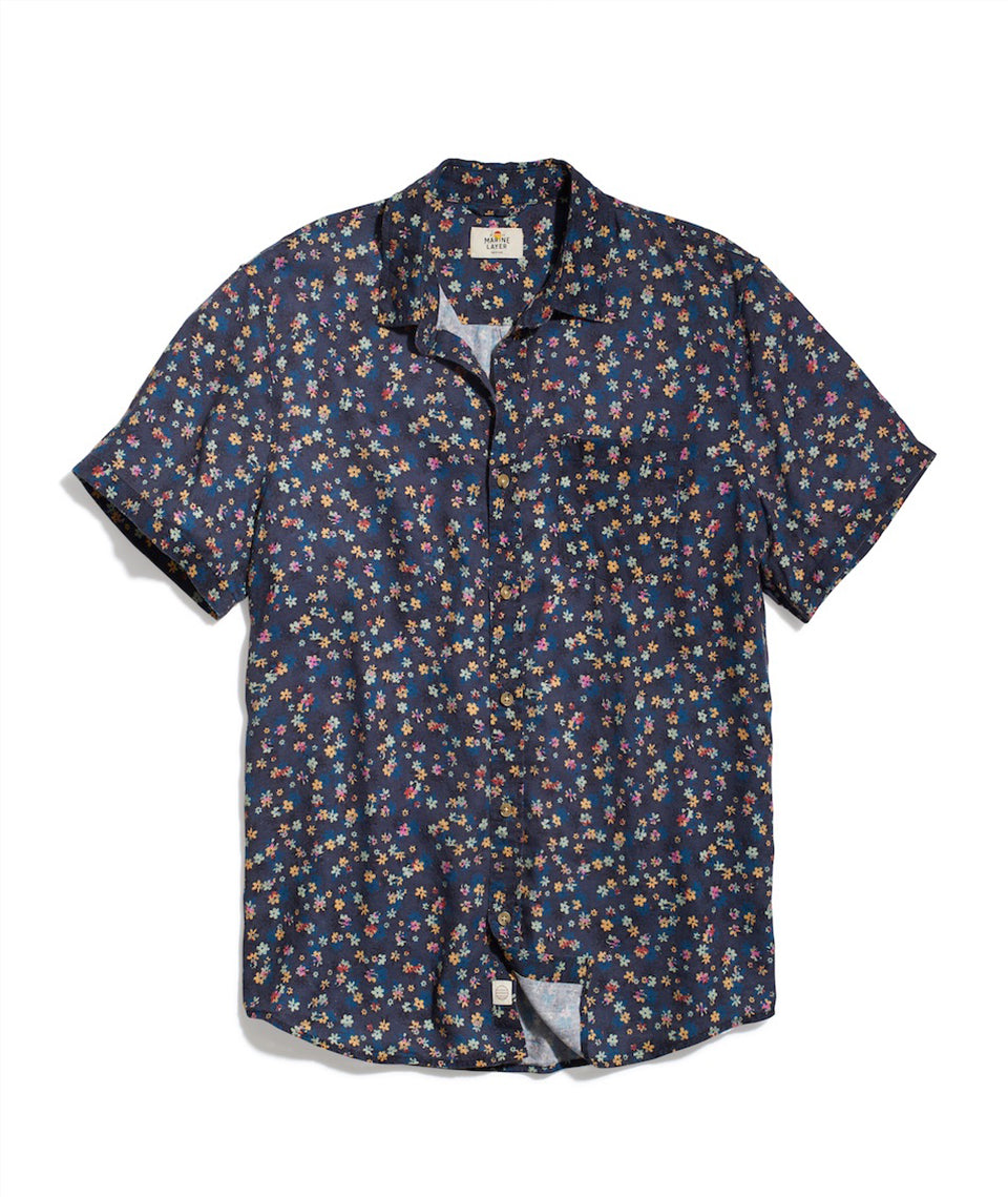 Short Sleeve Tencel Linen Shirt India Ink Mini Floral