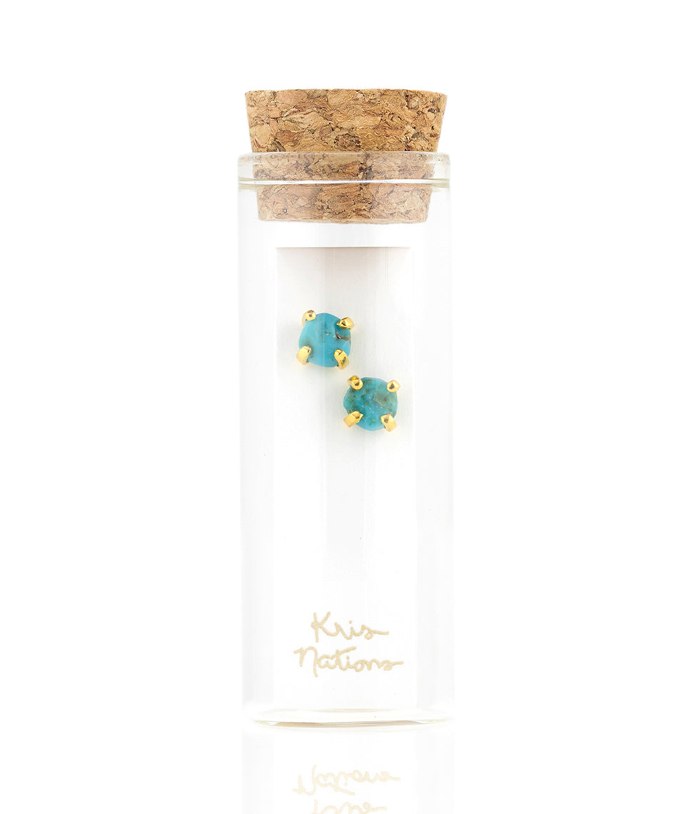 Kris Nations Rough Cut Gemstone Stud Earrings in Gold/Turqoise