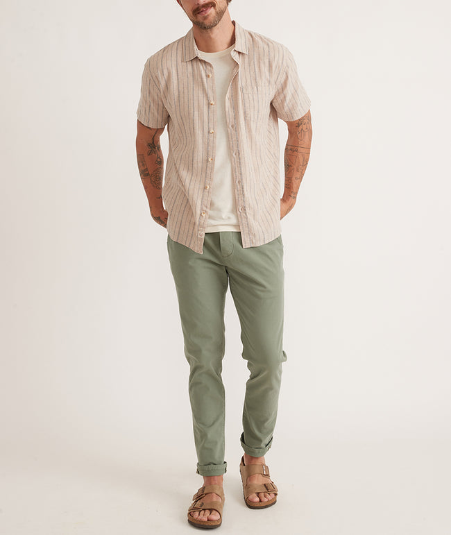 Hemp TENCEL™ Shirt in Khaki/Navy Stripe