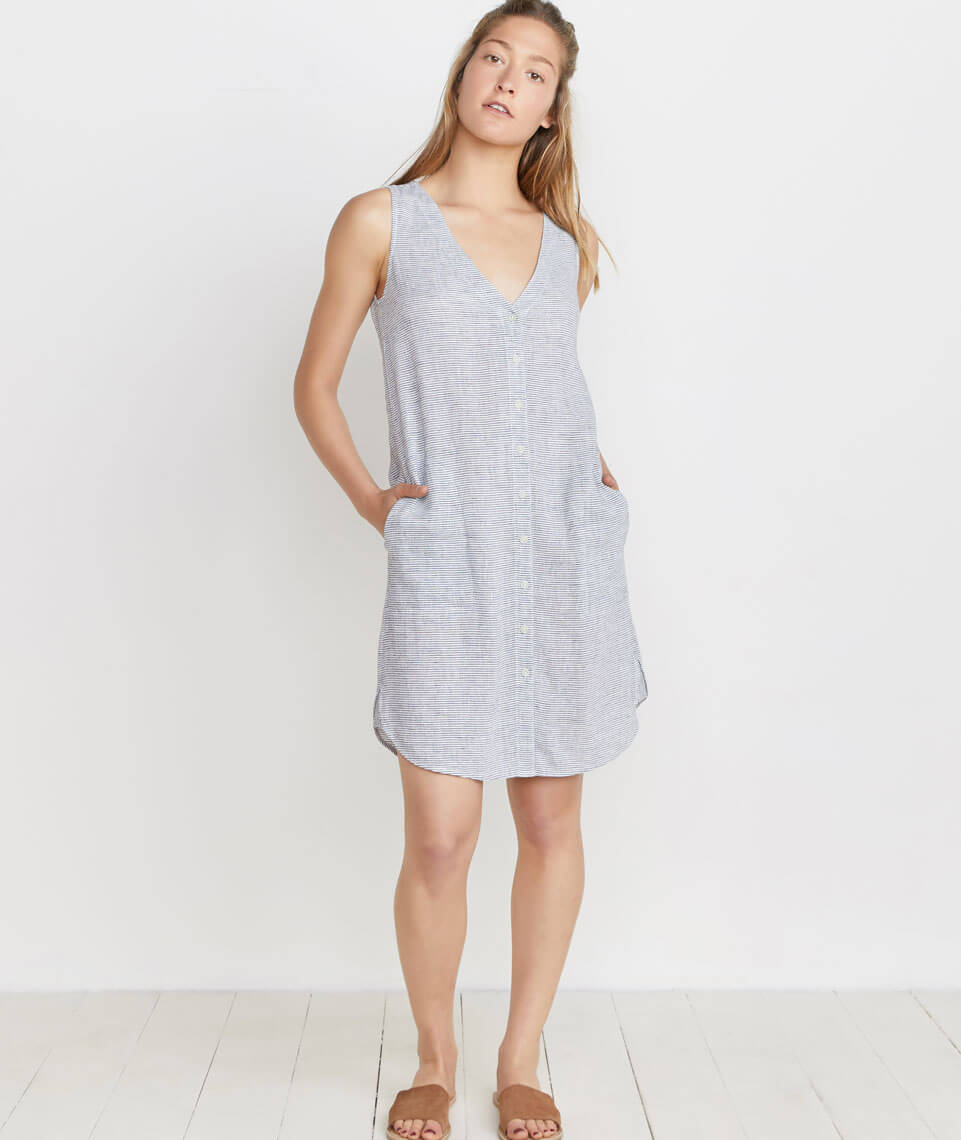 Lake Tank Dress Thin Blue Stripe